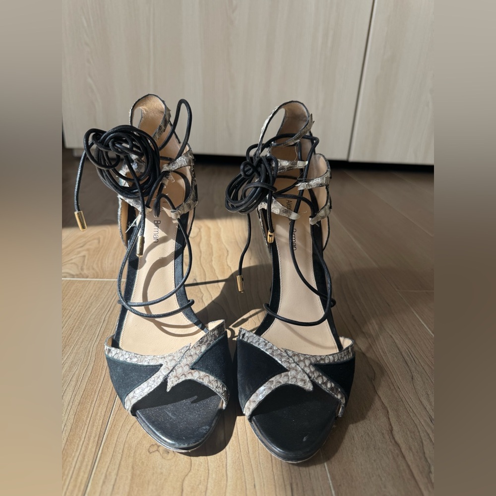Alexandre Birman Black and Snake Print Heels